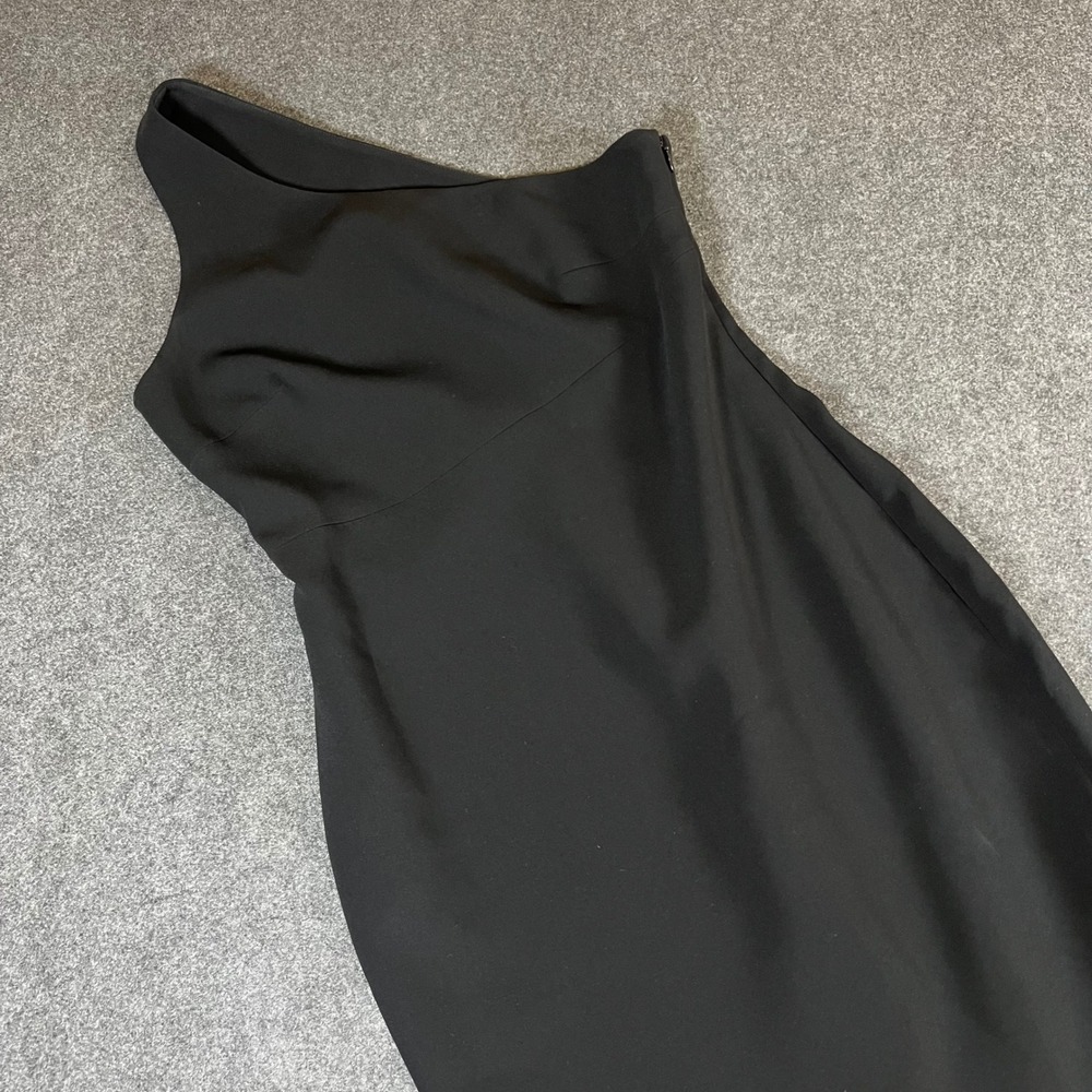 Cinq a Sept Black One Shoulder Asymmetric Flounce Hem Midi Dress Size 8 - Picture 2 of 12